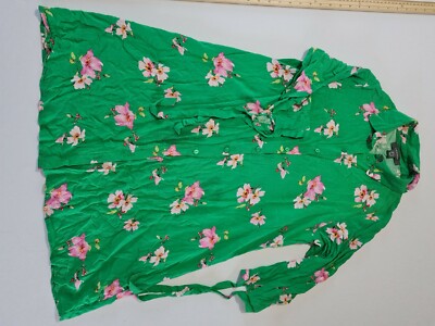Damen Top Bluse Primark Größe 12 3/4 Arm Knopfleiste Grün mit Muster...