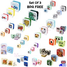 Kids Set Of 3 Plastic Snack Sandwich Boxes BPA FREE School Lunch Boxes