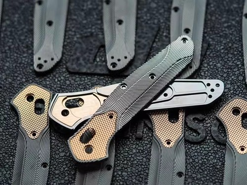 1 Paar Titan Intarsien mit Messing Griff Skalen für Benchmade 940 Osborne Messer - Bild 4 von 5