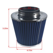 Blue 3 76mm Performance High Flow Cold Air Intake Cone Replacement Dry Filter Blue 3 76mm Performance High Flow Cold Air Intake Cone Replacement Dry Filter