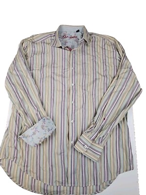 Robert Graham Button Up Shirt Men's 2XL Multicolor Striped Floral Flip Cuff C2