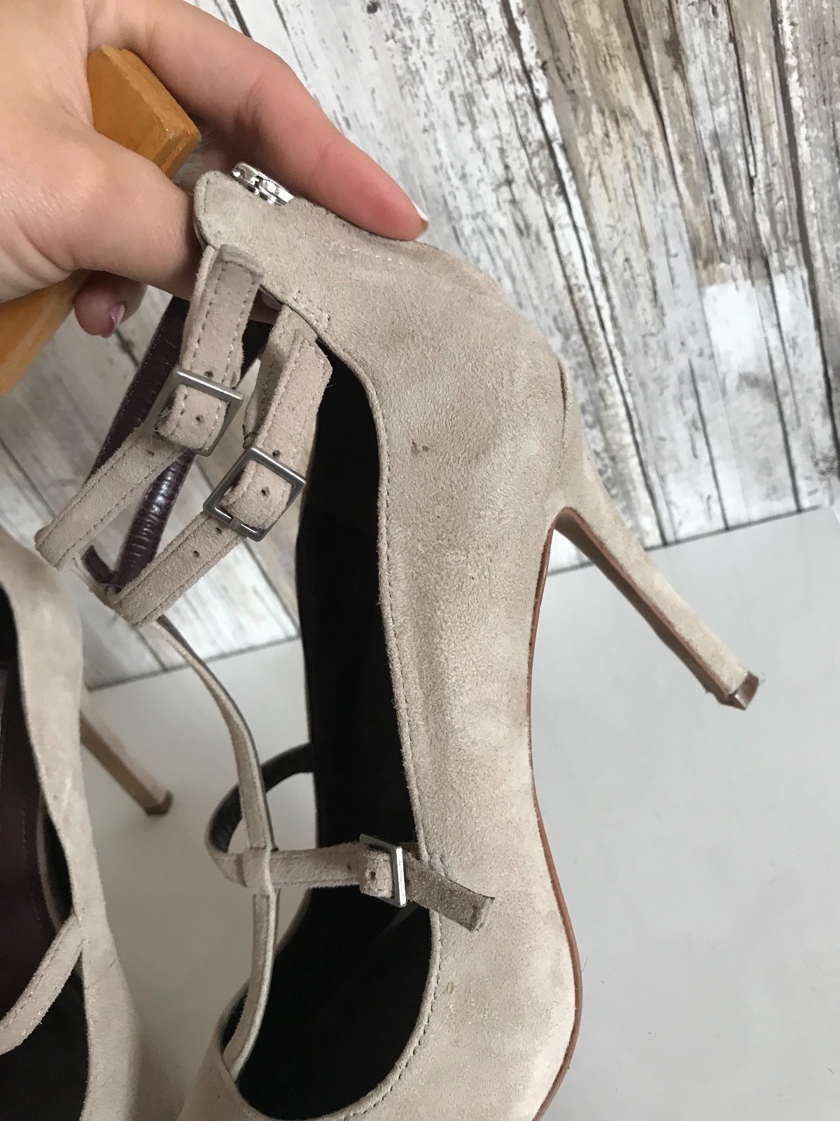 BCBGeneration Beige Nude Suede Multi Strap Heels … - image 6