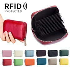 RFID Blocking Women’s Genuine Leather Wallet Credit Card Holder Zipper Pocket