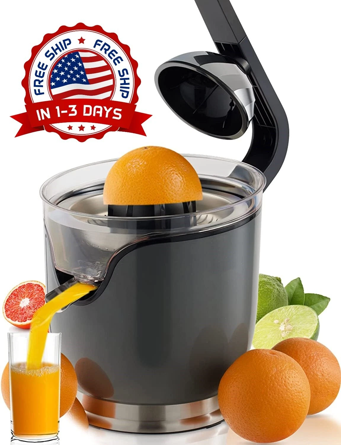 Exprimidor Electrico de Jugos Naranja Limon Extractor de Zumos Acero inoxidables