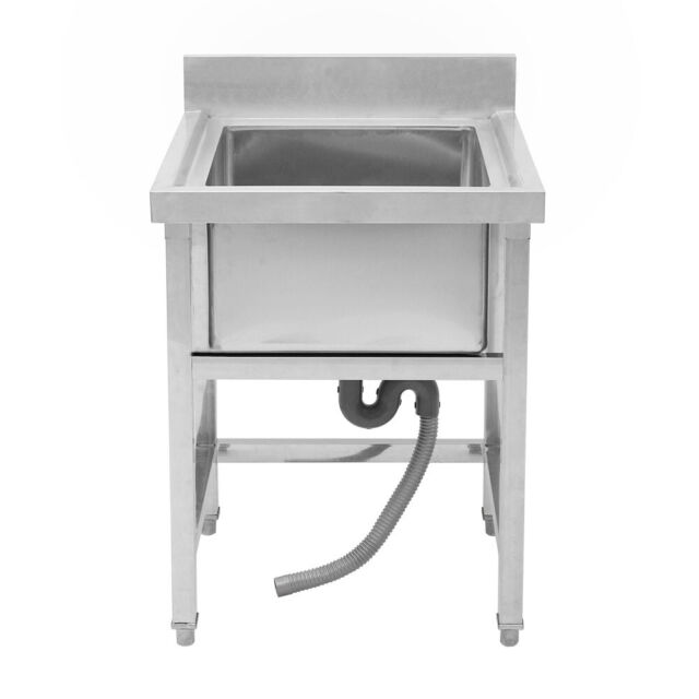 Silver Stainless Steel Catering Kitchen Sink Single Bowl Washing Table Freestand