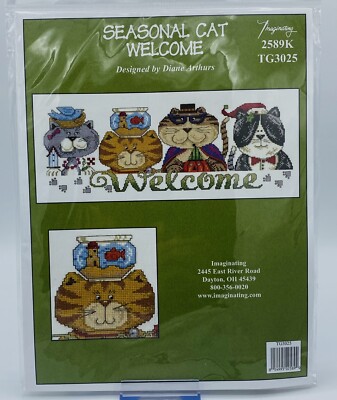 Imaginating Seasonal Cat WELCOME Cross Stitch TG3025