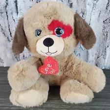 Hug Fun Brown LOVE YA Plush Heart 11" Romantic Puppy Dog With Blue Glitter Eyes