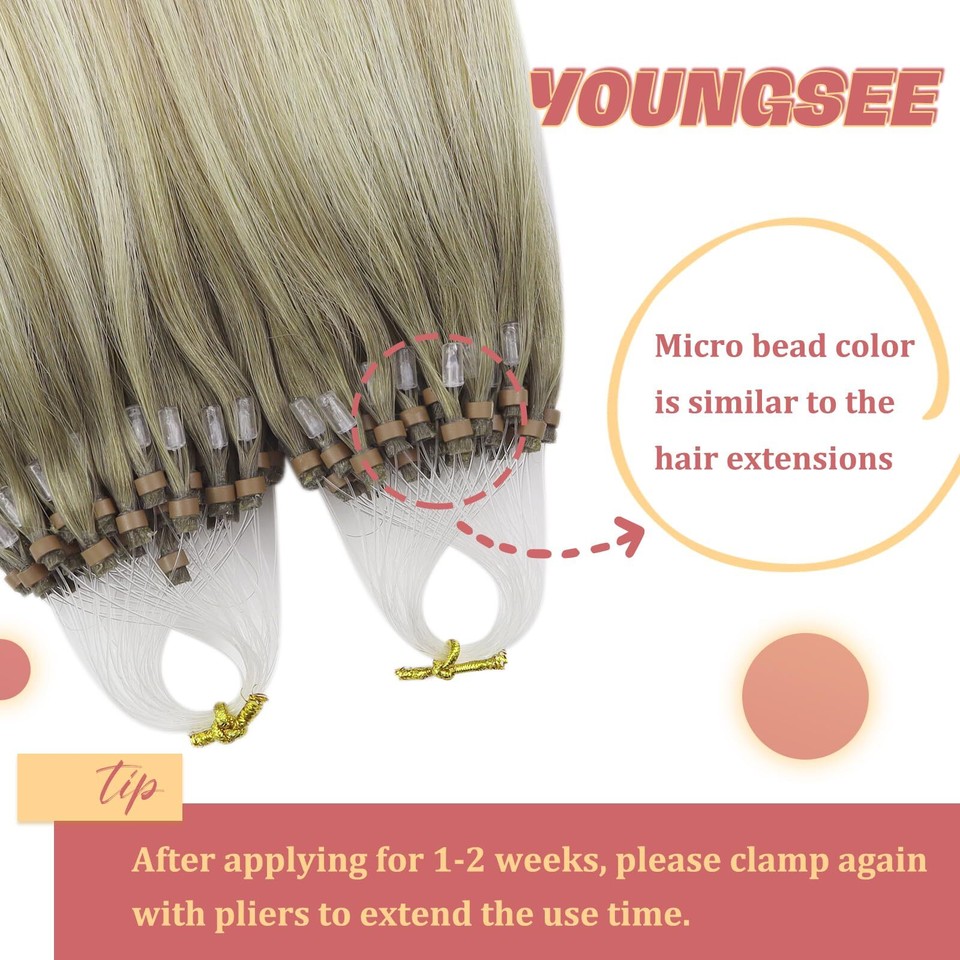 YoungSee Micro Bead Hair Extensions Real Human Hair Blonde Ombre Micro