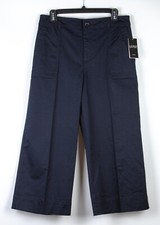 NWT Ralph Lauren Women's Cotton, Lined Wide-Leg Cropped Pants Navy Blue size 8P