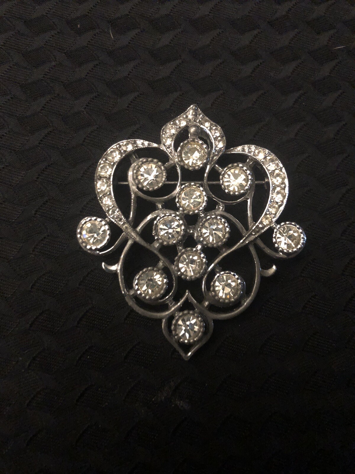 Emmons Victorian Silver Tone Crystal Pendant Brooch Pin Ornate Large