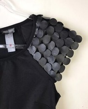 Bisou Bisou Sheath Dress Women 6 Faux Leather Shell Sleeves Black  Night Out NEW