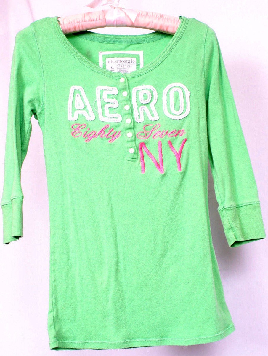 Haut Fille Aeropostale Taille S/10 - Vert Uni, Manches Courtes, 100% Coton, Occasion Très Bon état