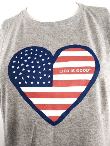 Life is Good Women Short Sleeve Crusher Tee American Heart Gray Medium 77332 - Picture 3 of 10