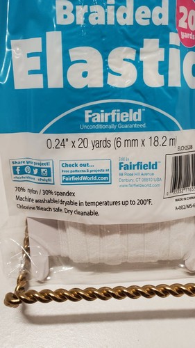 2 PACKS of FAIRFIELD White Poly-fil Braided Elastic 0.24" x 20 Yards (NEW) - Foto 2 di 5
