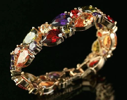 Brazalete Tenis Zafiro Multicolor Creado en Laboratorio Lleno Oro 18k 7.5" Foto 3 de 4