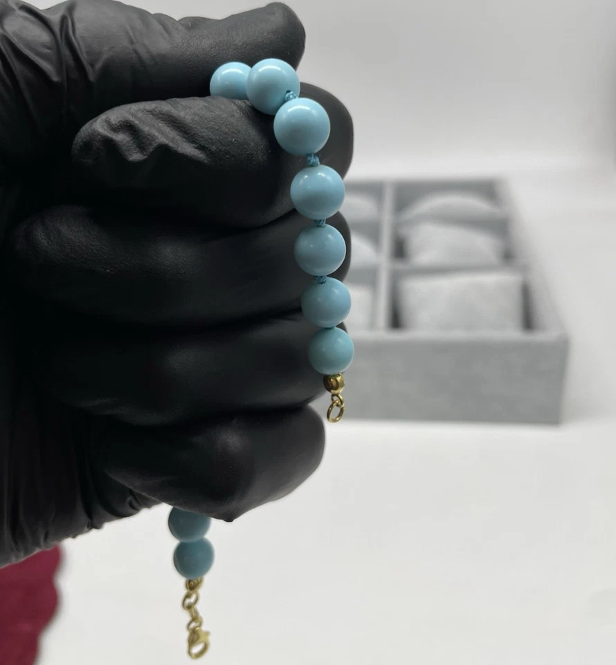 Bracciale femminile Argento 925 colore oro e pietre rotonde di turchese celeste - Immagine 2 di 4