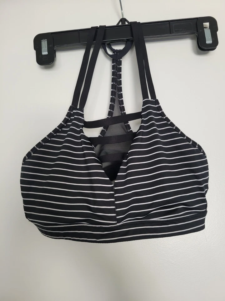 Sujetador deportivo Victoria's Secret a rayas negro jaula frontal bralette talla S Foto 2 de 4
