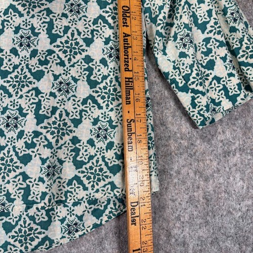 Talbots Petites L Beaded Top Blouse Teal Boho Floral Cottage Core Cotton Summer - Picture 9 of 12