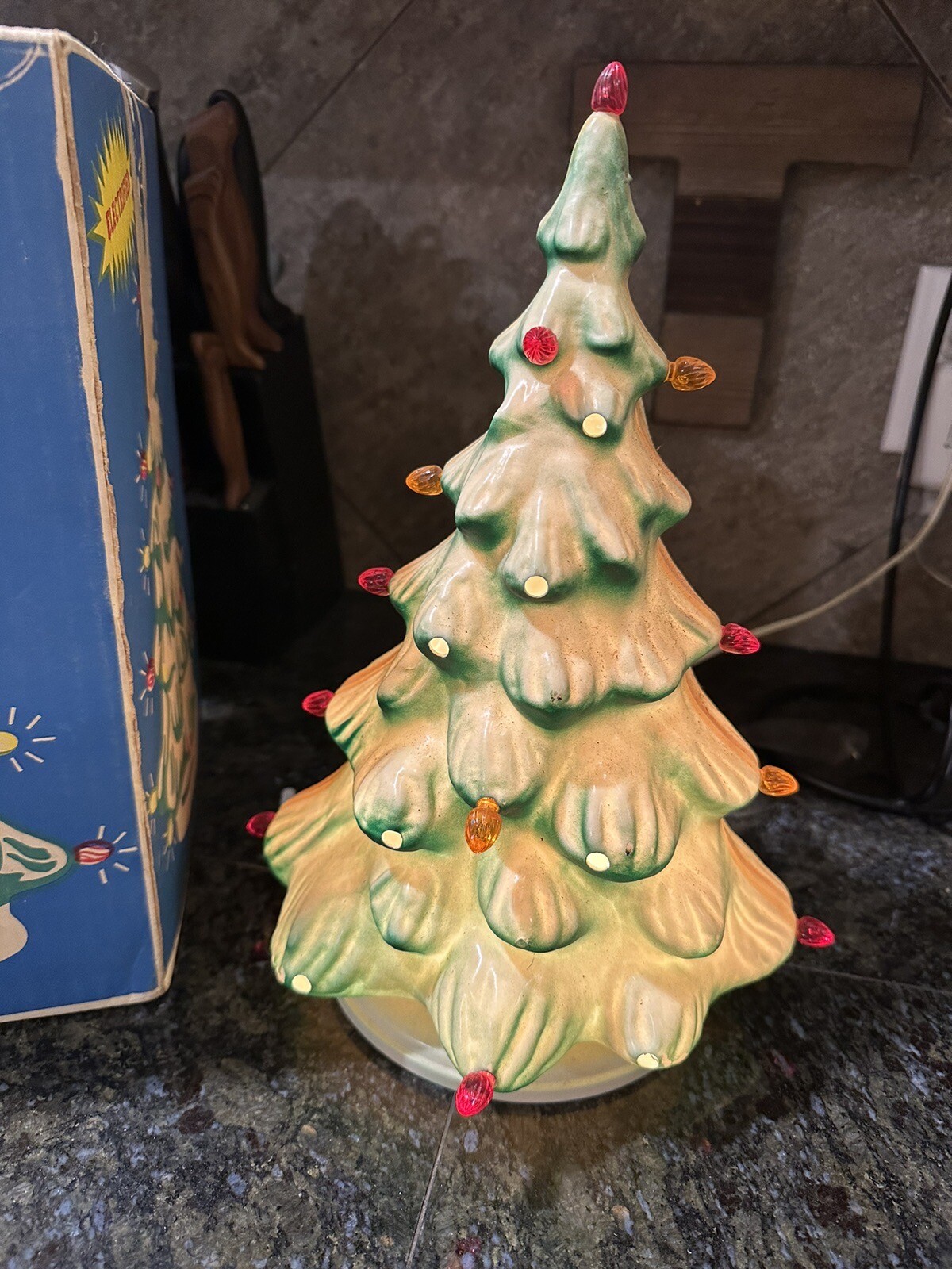 Vintage Union Products Lighted Christmas Tree Blow Mold Hard Plastic 21