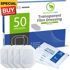 Premium Transparent Film Dressing, 4" x 4.75" Pack of 50 Waterproof Wound Bandag