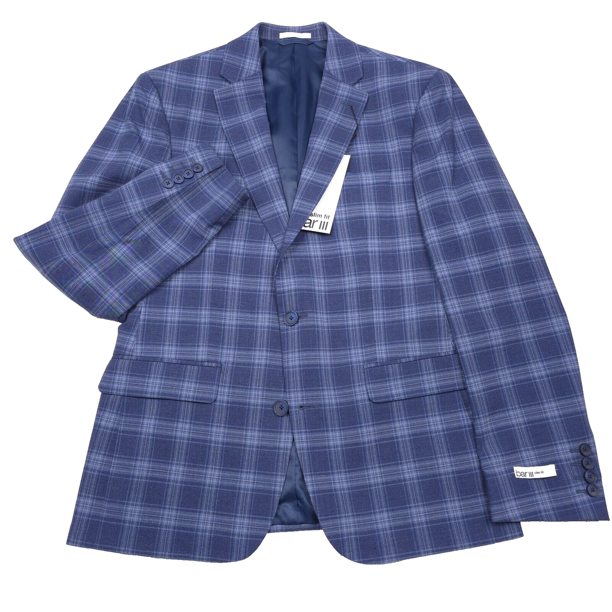 78。 $295 Bar III Blue Plaid Slim-Fit Sport Coat Blazer Jacket Mens