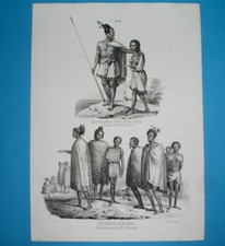 1836 IMPRESSION ORIGINALE INDIGÈNES DE NOUVELLE ZÉLANDE PEUPLE MAORI TATOUAGES / par Honegger