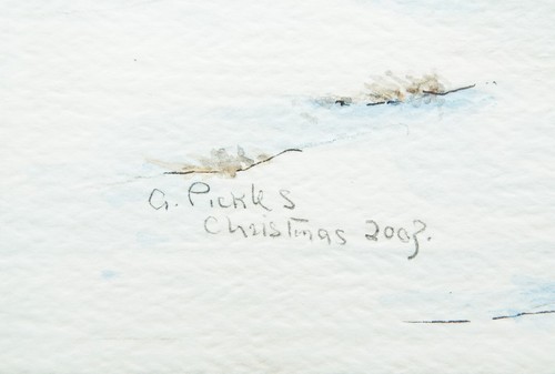A. PICKLES SIGNED ORIGINAL WATERCOLOR PAINTING FARM HOUSE CHRISTMAS 03 FRAMED - Picture 4 of 13