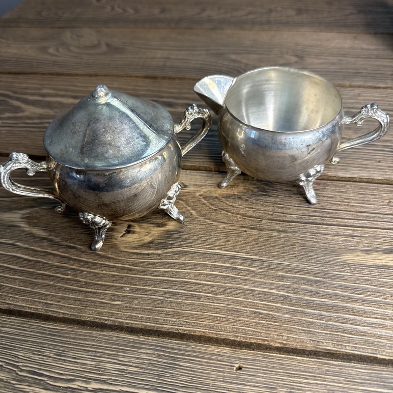 Vintage Ornate Silver Plated Sugar Creamer Set Footed Made China