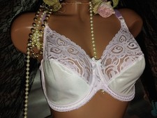VTG SILKY NYLON UW PURPLE SCROLL FLOWER LACE TWO TONE PIN UP BRA 36C NOS