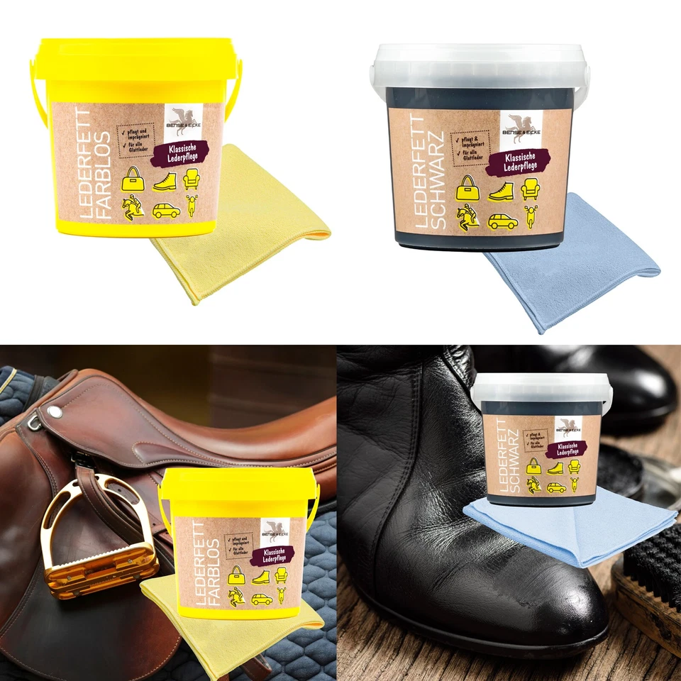 ESNADO Kit cura grasso pelle - Bense & Eicke grasso pelle + 1 panno in microfibra | 0,25 l - 1 l