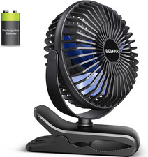 Portable Clip on Fan Rechargeable, 4 Speeds Small Battery Operated Fans, USB Des
