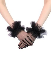 Women's Tea Party Short Gloves Ruffles Tulle Mesh Gloves Christmas Evening We...
