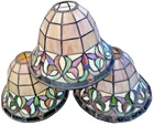 VINTAGE Set of 3 Stained Glass Lamp Shades 8 1/2” 6” Tiffany Style Lamp Shades!!