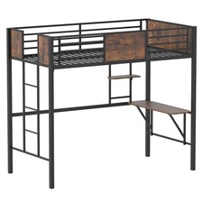 COSTWAY Loft Bed Single Size with Desk & Storage Shelf