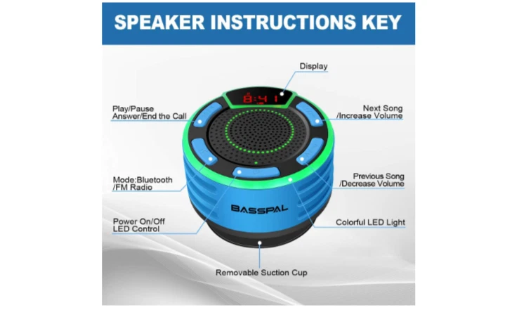 Altavoz IPX7 BT TWS FM/LED Pantalla Ventosa Foto 3 de 4