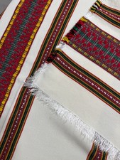 VTG MCM Nordic Scandinavian Woven 44 x 58” Christmas Tablecloth Red White Green