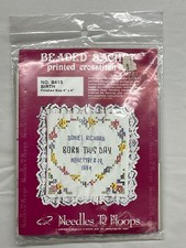 NOS Vintage Aghi N Cerchi Bustina di Perline Stampato Punto Croce Kit B415 Nascita