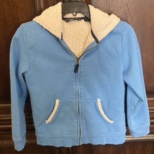 LAND'S END Blue Sherpa Lined Hoodie Sweatshirt Jacket Full Zip Girls M 10-12