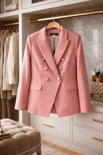 White House Black Market Pink Double-Breast Knit Studio Blazer Size 10 NWT