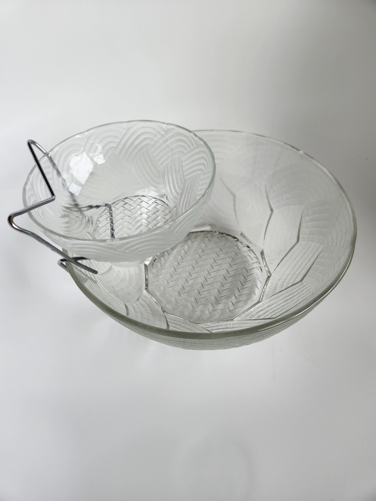 Chip & Dip Bowl Set of 2, Vintage Pasari Indonesian Glass Wicker Pattern