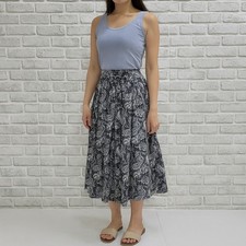 Vintage Liz Claiborne Collection Paisley Midi Skirt Navy White Petite Rayon Wool