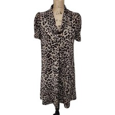 Eliza J. Leopard Print Dress Cowl Neck Short Sleeve Casual Animal Print Dress S