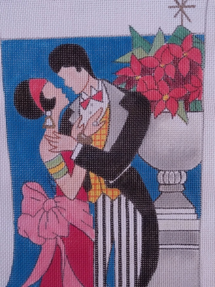 Large Unique Art Deco CHRISTMAS EVE Hand Painted Needlepoint Canvas Stocking 18" - Image 2 of 3