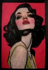 Portrait Art - Woman - Oil Chalk Painting On A4 Paper 