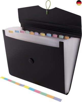A4 Expanding File Folder Organiser A4 Paper Holder 12 Pocket (Black)