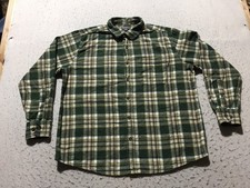Eddie Bauer Button Shirt Mens XL Green Plaid Long Sleeve Pocket Logo