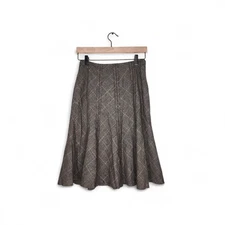 Elie Tahari Wool Blend Plaid Flared Skirt in Brown Size 6