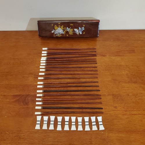 Vintage Set of Chop Sticks Alabaster Stone Large Lot Wooden High Quality RARE
