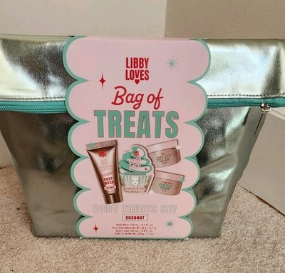 Libby Loves Bag of Treats Set- Coconut Body Wash, Body Cream, Body Scrub, Mask