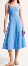 Abercrombie & Fitch Mila Fit & Flare Stretch Midi Dress French Blue M Petite